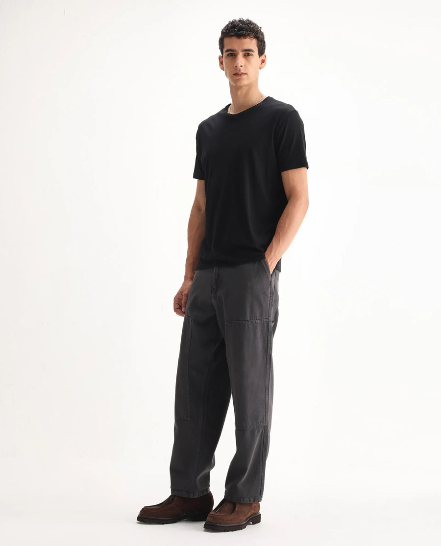 Rare Rabbit Men's Klop Dark Grey Cotton Plain Carpenter Fit Jeans
