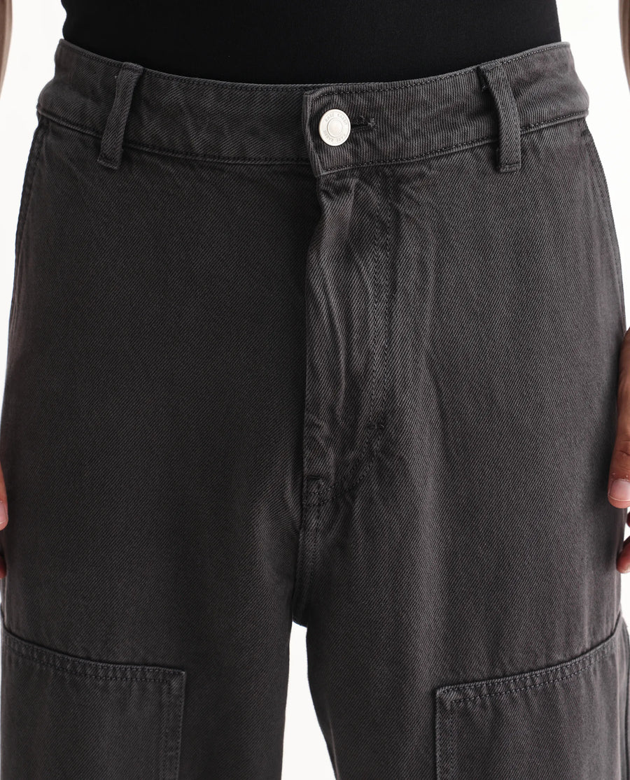 Rare Rabbit Men's Klop Dark Grey Cotton Plain Carpenter Fit Jeans