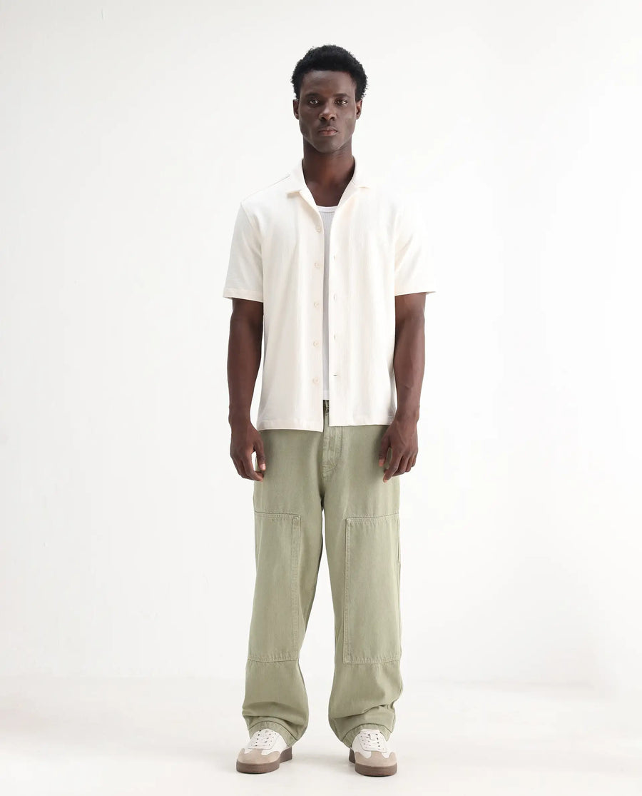 Rare Rabbit Men's Klop Pastel Green Cotton Plain Carpenter Fit Jeans