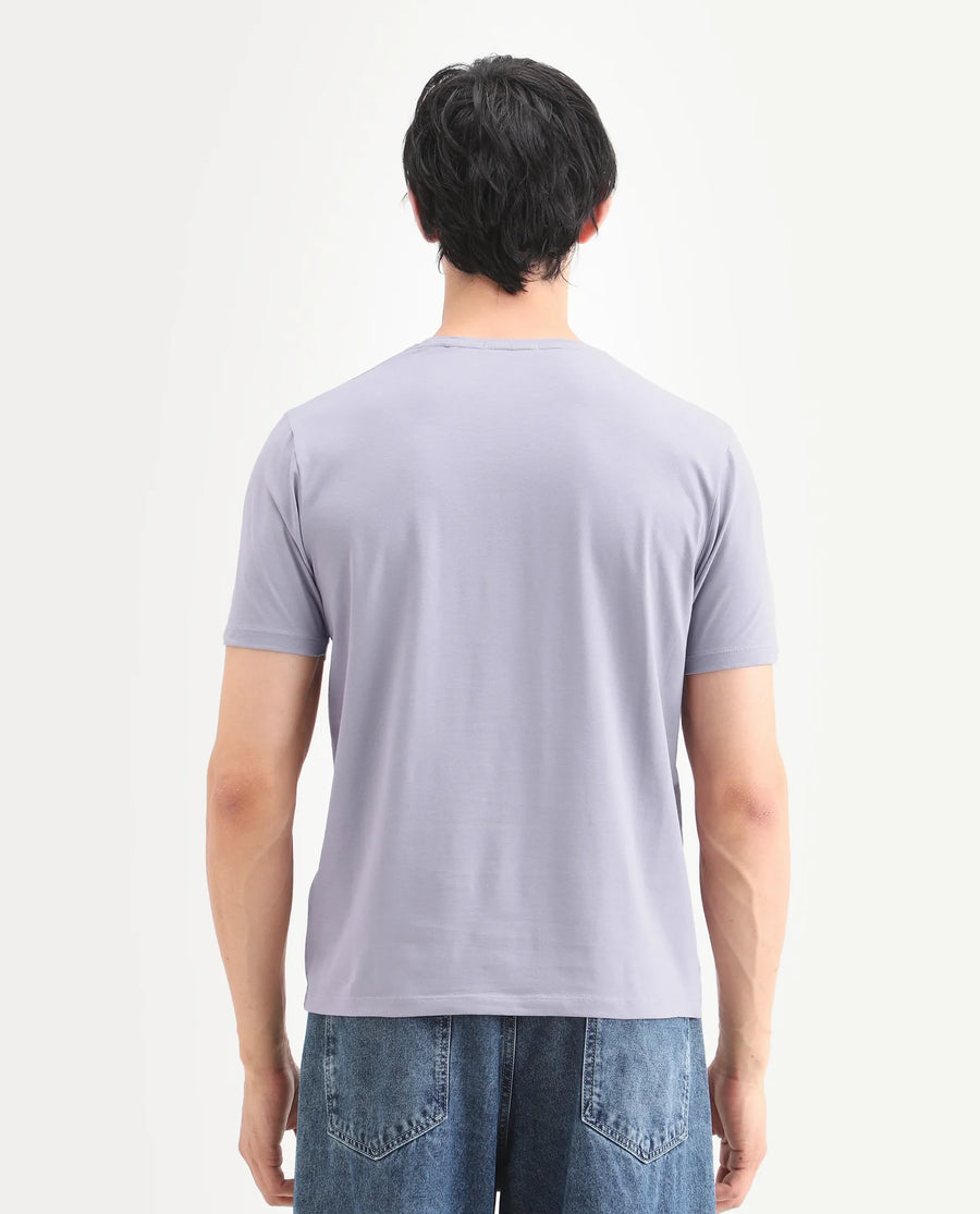 Rare Rabbit Men's Kloz Pastel Purple Cotton Blend Fabric Half Sleeve Crew Neck Regular Fit Graphic Print T-Shirt