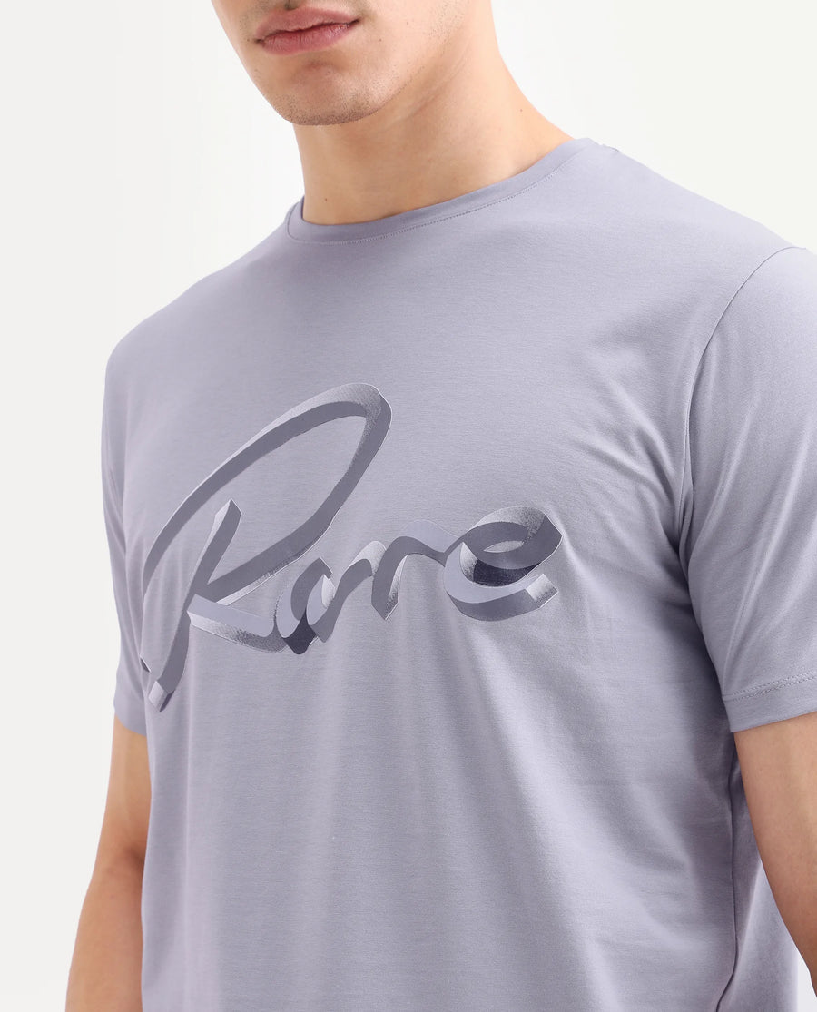 Rare Rabbit Men's Kloz Pastel Purple Cotton Blend Fabric Half Sleeve Crew Neck Regular Fit Graphic Print T-Shirt