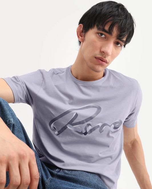 Rare Rabbit Men's Kloz Pastel Purple Cotton Blend Fabric Half Sleeve Crew Neck Regular Fit Graphic Print T-Shirt