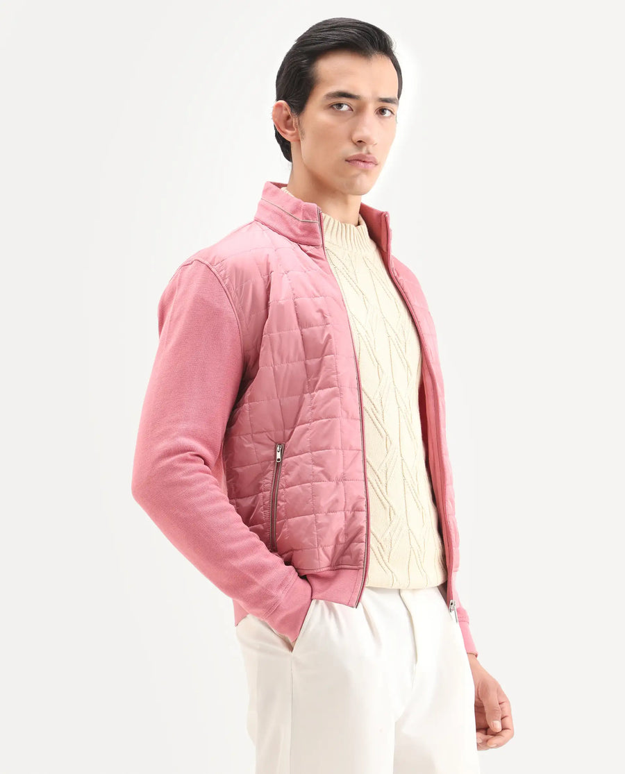 Rare Rabbit Men's Kneto Pink Nylon Plain Regular Fit Full Sleeve High Neck Jacket
