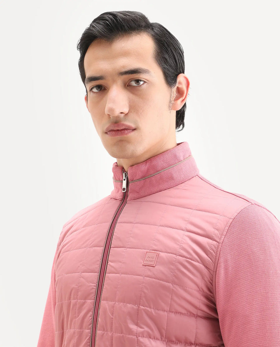 Rare Rabbit Men's Kneto Pink Nylon Plain Regular Fit Full Sleeve High Neck Jacket