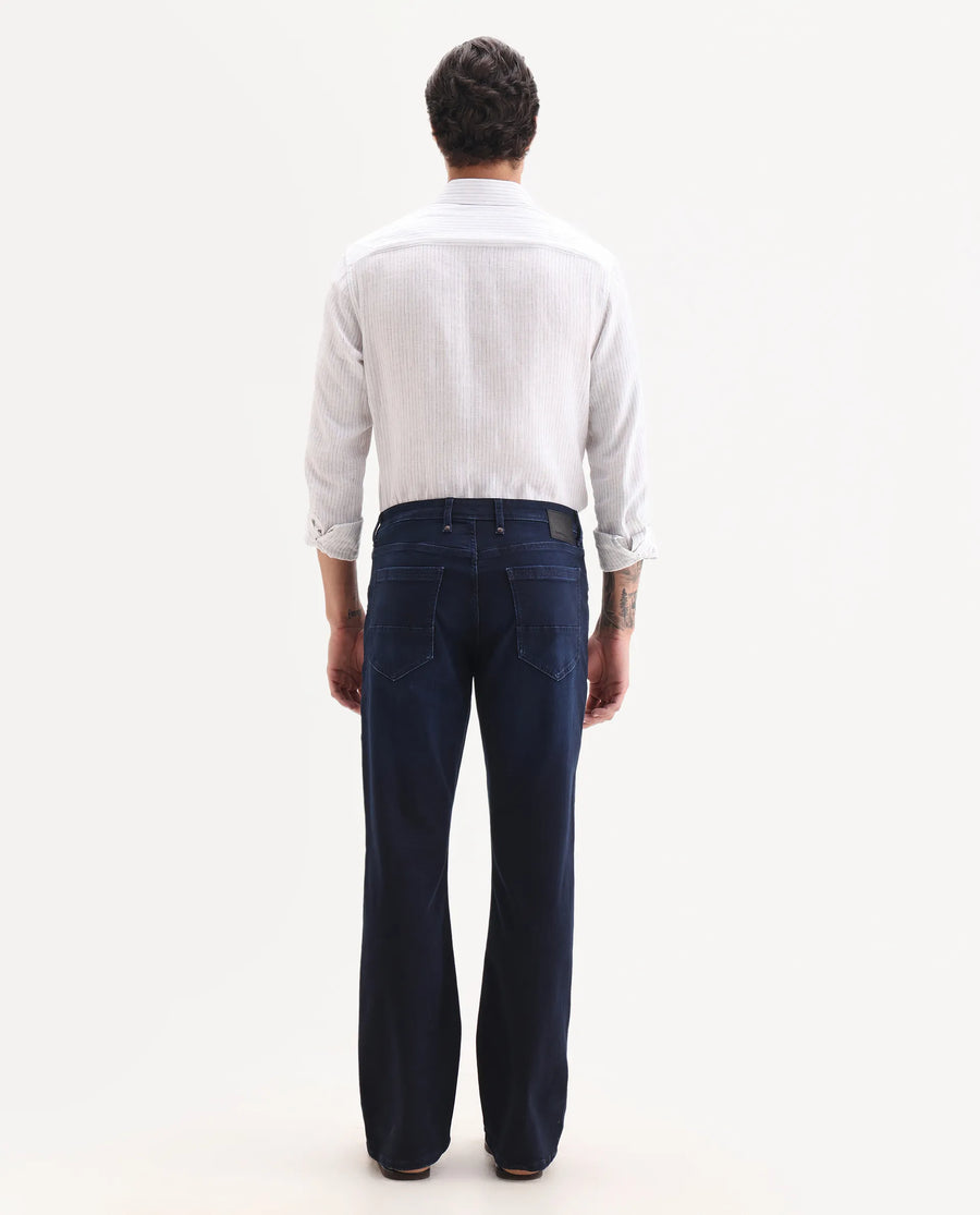 Rare Rabbit Men's Knoxo-Bl Dark Blue Cotton Blend Fabric Button Closure Bootcut Plain Jeans
