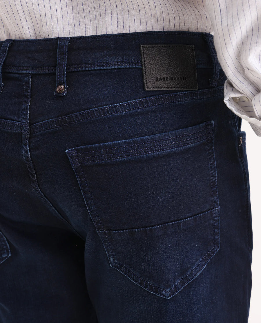 Rare Rabbit Men's Knoxo-Bl Dark Blue Cotton Blend Fabric Button Closure Bootcut Plain Jeans