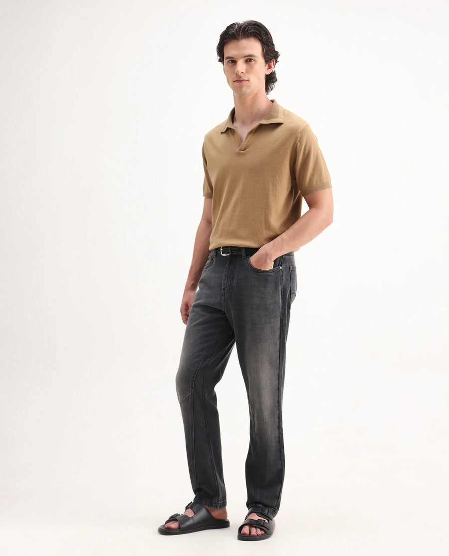 Rare Rabbit Men's Kobet Grey Cotton Plain Morris Regular Fit Jeans