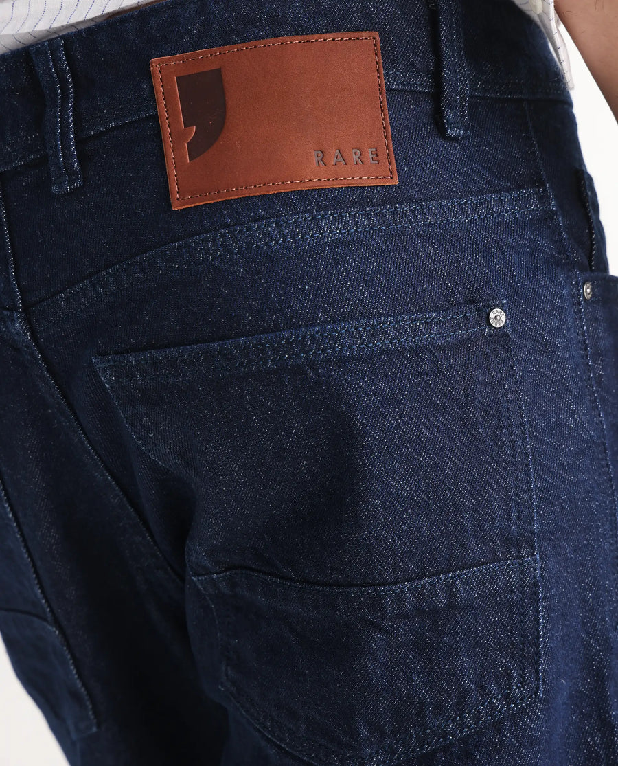 Rare Rabbit Men's Kobetor Dark Blue Cotton Plain Morris Regular Fit Jeans