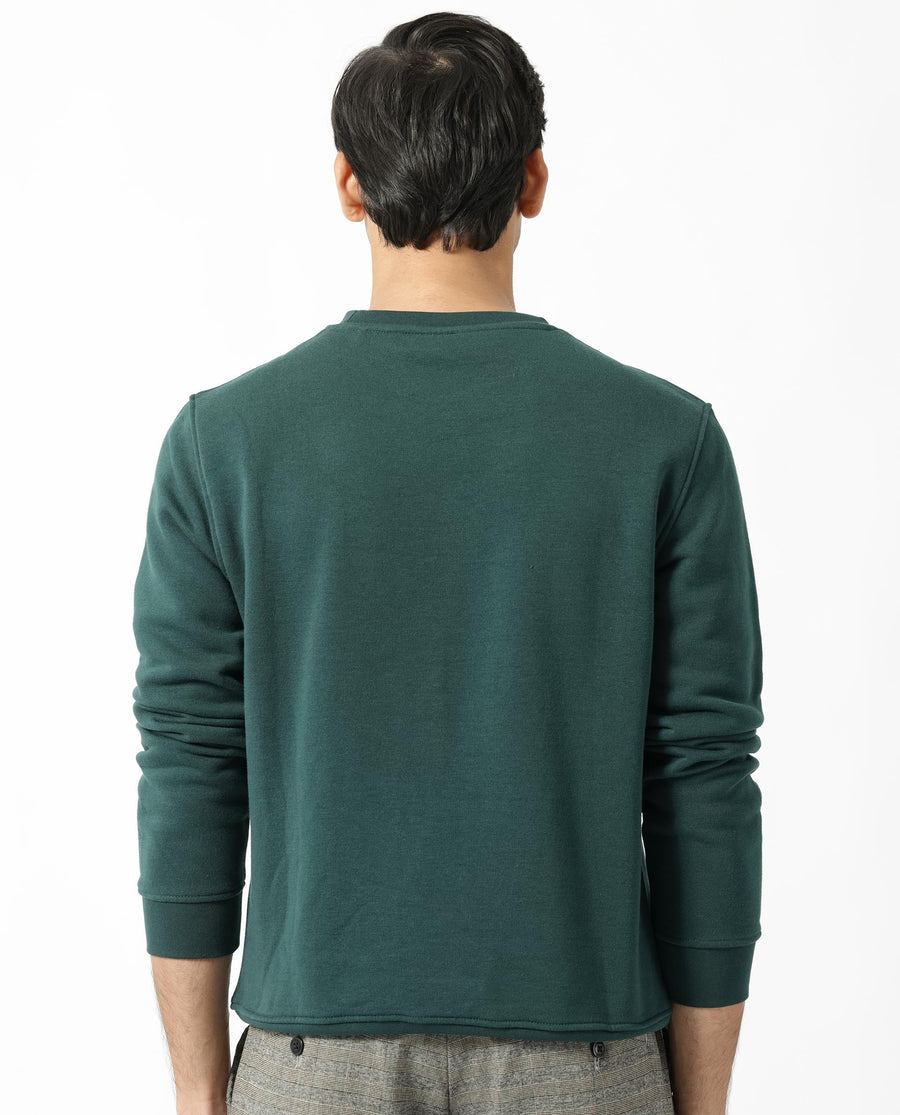 Rare Rabbit Men's Kofu Green Cotton Graphic Print Regular Fit Full Sleeve Crew Neck Sweatshirt