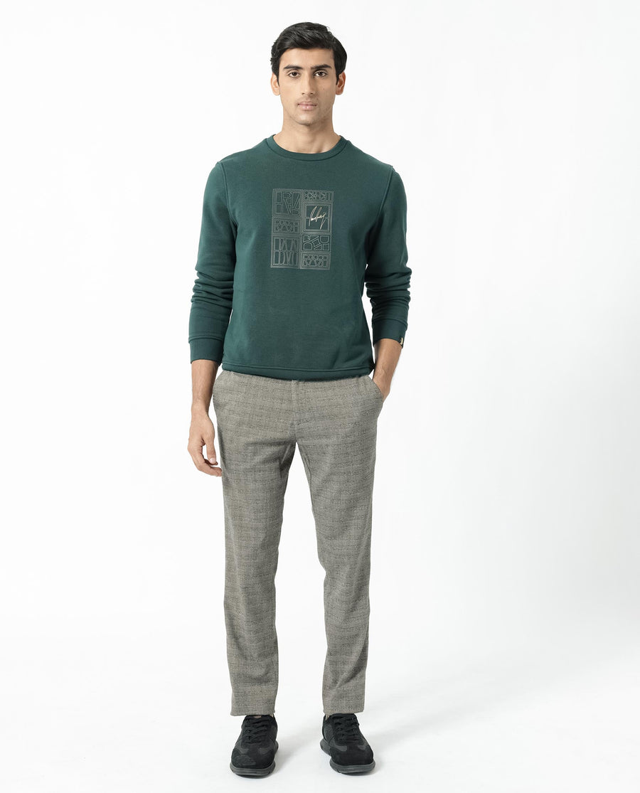 Rare Rabbit Men's Kofu Green Cotton Graphic Print Regular Fit Full Sleeve Crew Neck Sweatshirt