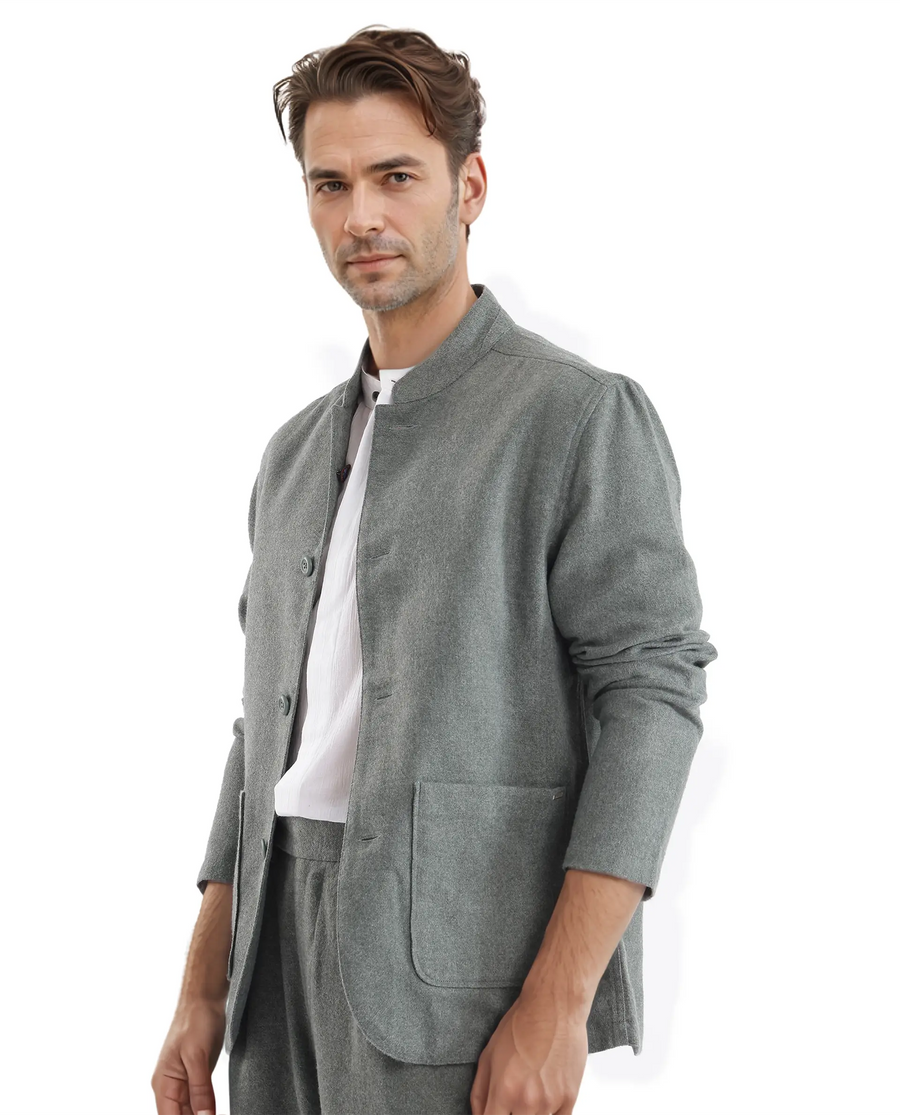 Rare Rabbit Men's Kolo Dark Green Polyester Blend Plain Regular Fit Full Sleeve Mandarin Collar Shacket