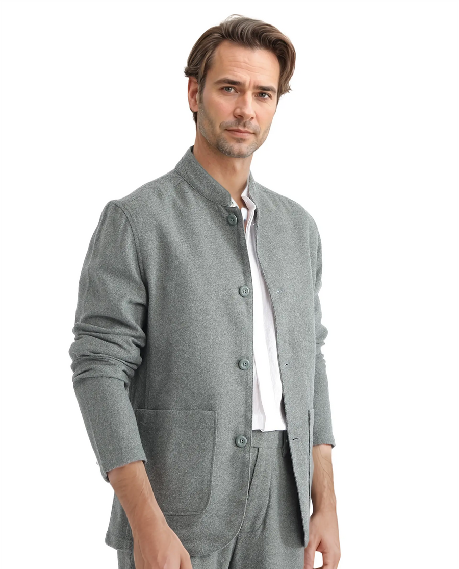 Rare Rabbit Men's Kolo Dark Green Polyester Blend Plain Regular Fit Full Sleeve Mandarin Collar Shacket