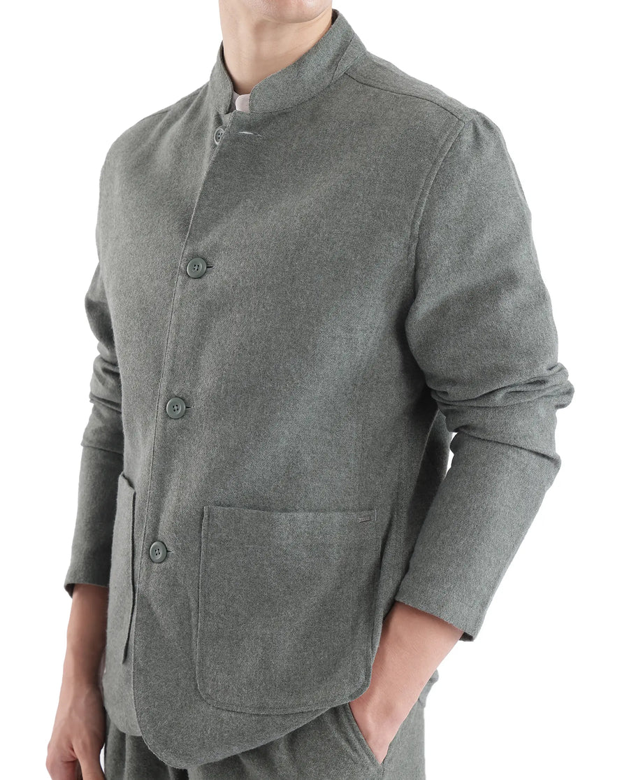 Rare Rabbit Men's Kolo Dark Green Polyester Blend Plain Regular Fit Full Sleeve Mandarin Collar Shacket