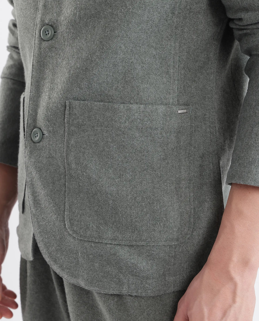 Rare Rabbit Men's Kolo Dark Green Polyester Blend Plain Regular Fit Full Sleeve Mandarin Collar Shacket