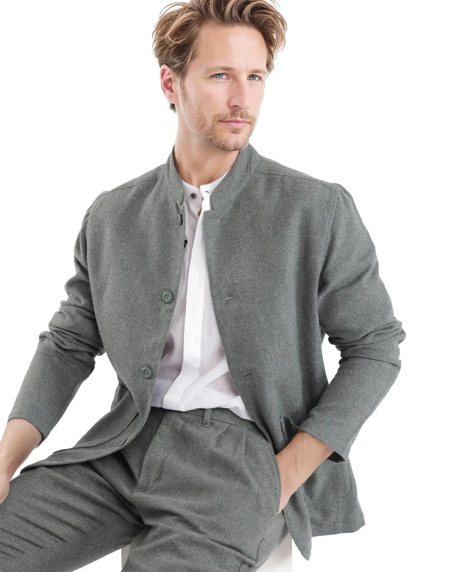 Rare Rabbit Men's Kolo Dark Green Polyester Blend Plain Regular Fit Full Sleeve Mandarin Collar Shacket