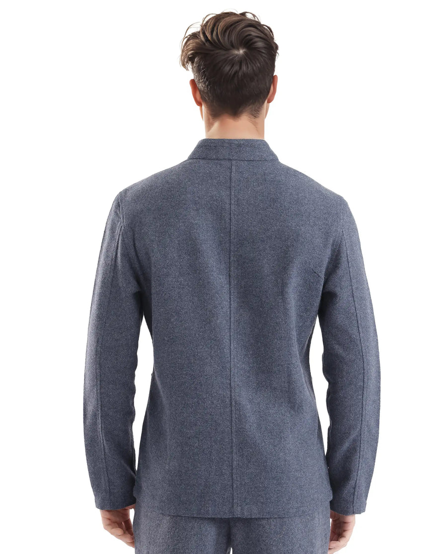 Rare Rabbit Men's Kolo Navy Polyester Blend Plain Regular Fit Full Sleeve Mandarin Collar Shacket