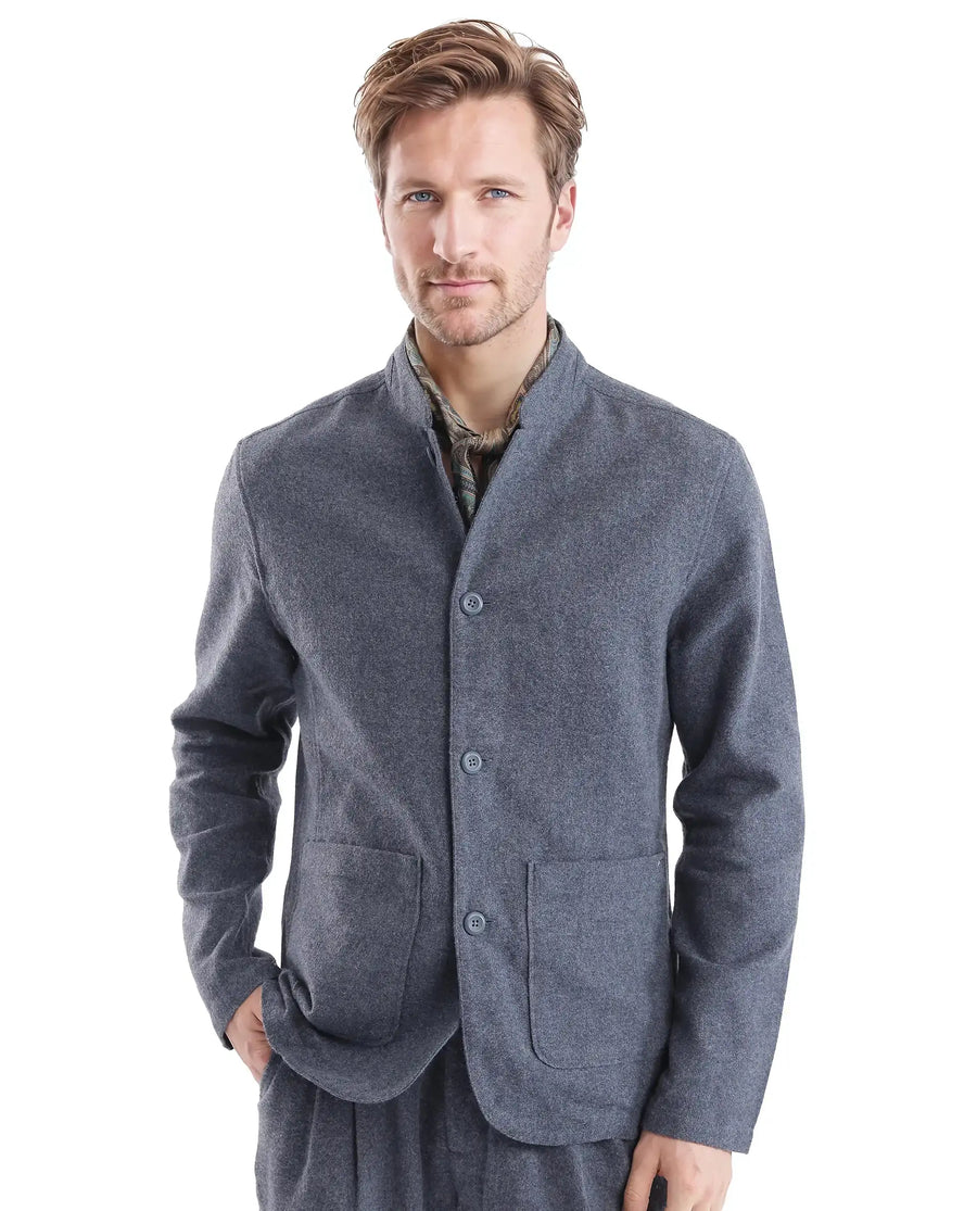 Rare Rabbit Men's Kolo Navy Polyester Blend Plain Regular Fit Full Sleeve Mandarin Collar Shacket