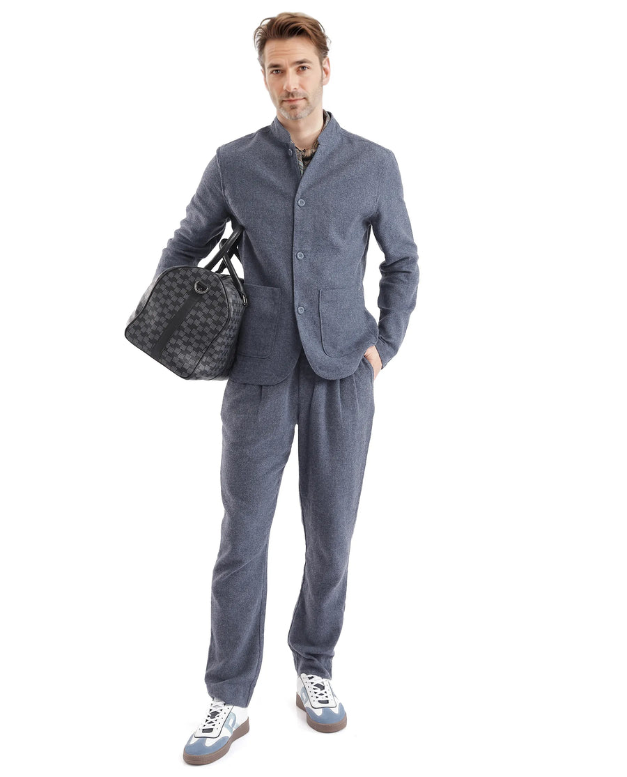 Rare Rabbit Men's Kolo Navy Polyester Blend Plain Regular Fit Full Sleeve Mandarin Collar Shacket
