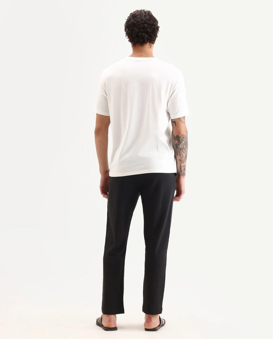 Rare Rabbit Men's Koney Black Cotton Modal Spandex Fabric Regular Fit Plain Pajama