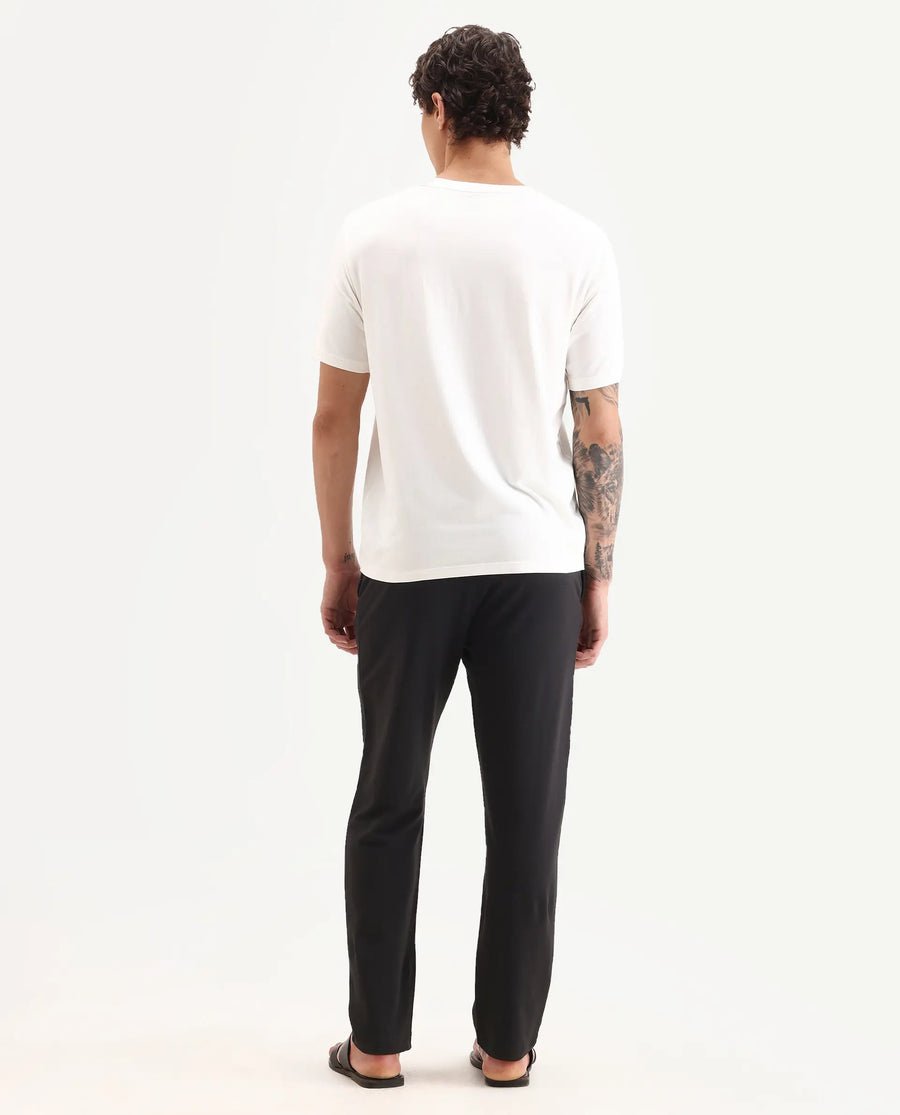 Rare Rabbit Men's Koney Black Cotton Modal Spandex Fabric Regular Fit Plain Pajama