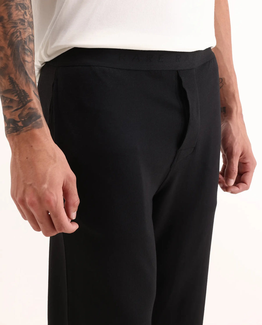 Rare Rabbit Men's Koney Black Cotton Modal Spandex Fabric Regular Fit Plain Pajama