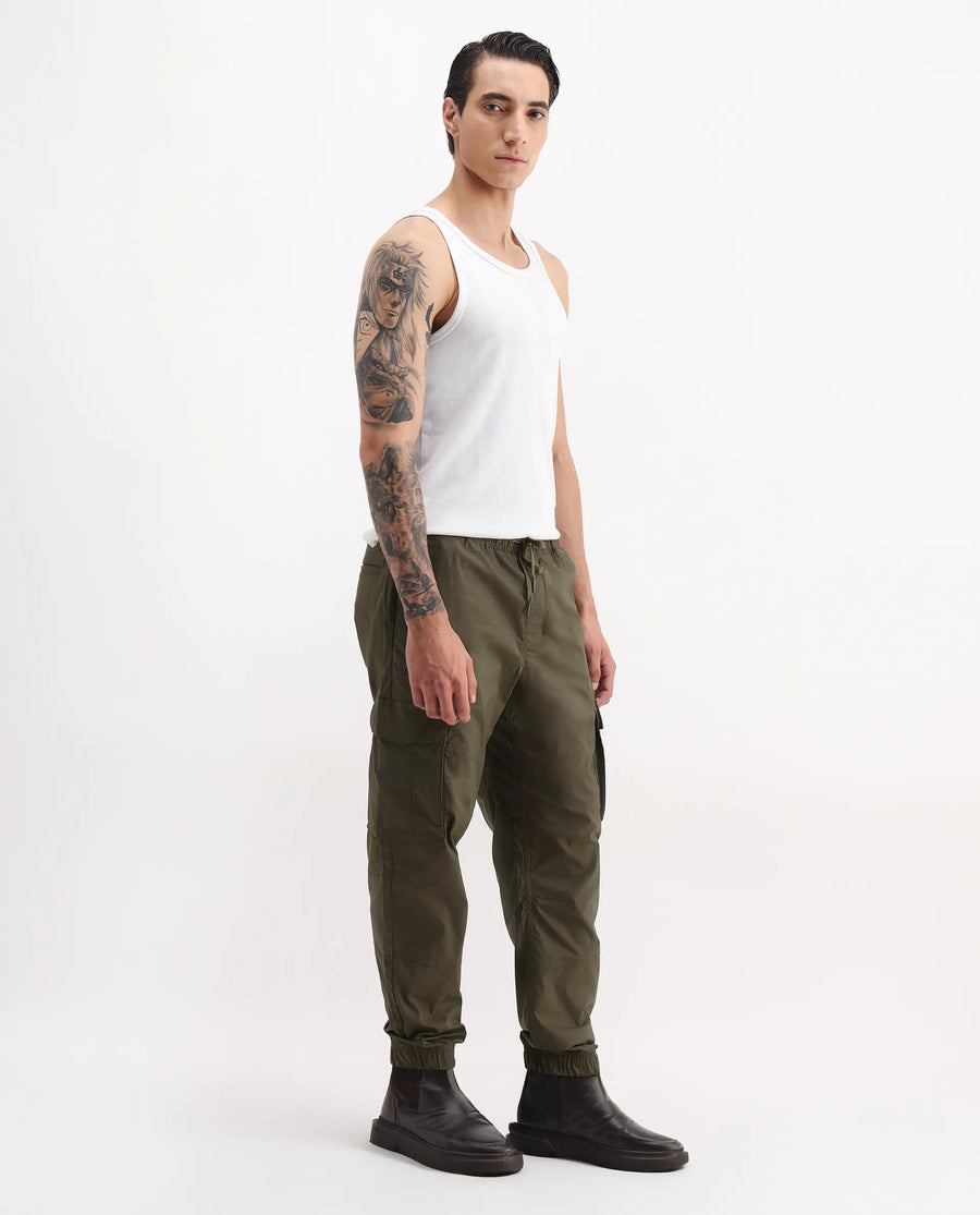 Rare Rabbit Men's Korb Light Olive Cotton Blend Plain Relaxed Fit Trouser