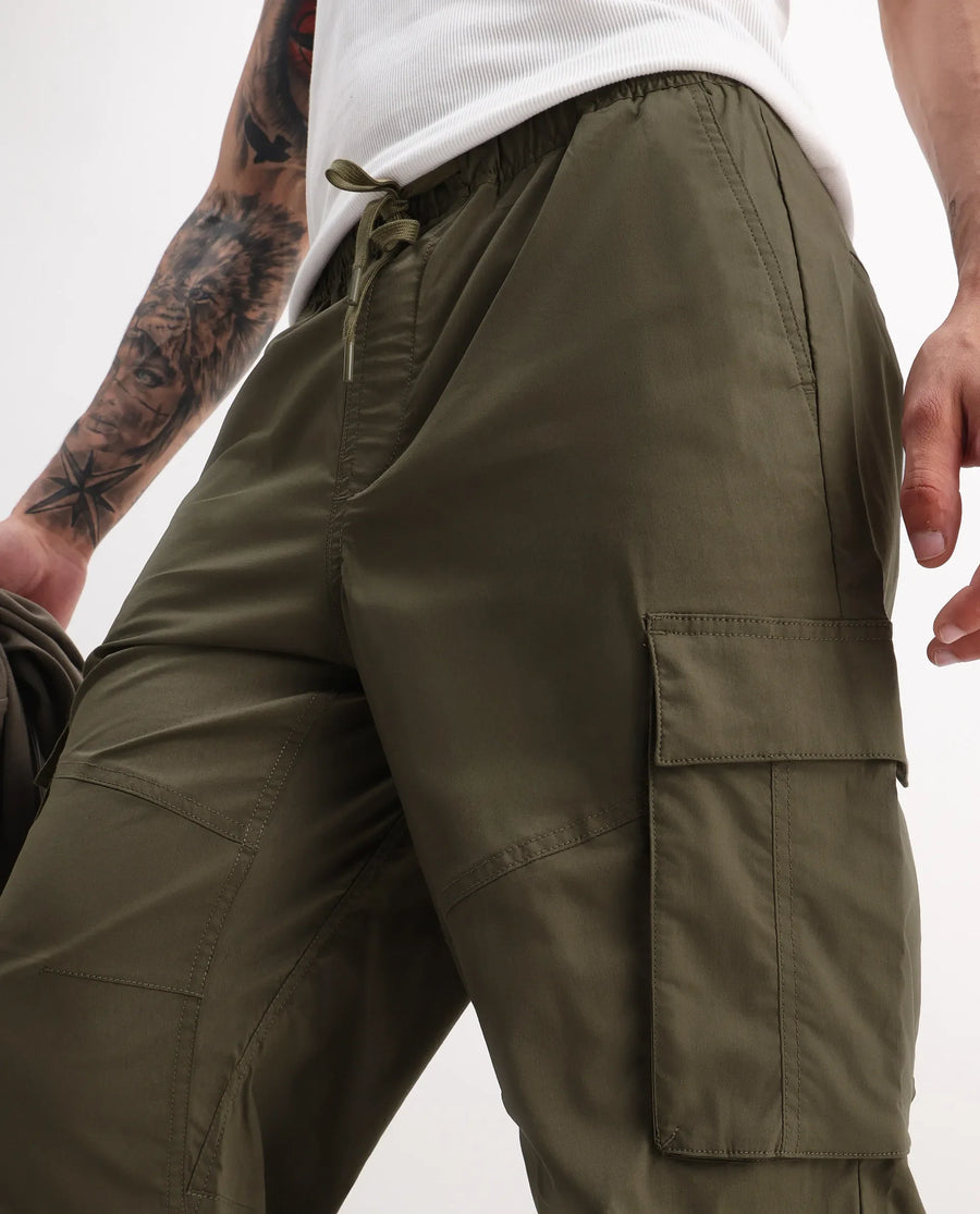 Rare Rabbit Men's Korb Light Olive Cotton Blend Plain Relaxed Fit Trouser