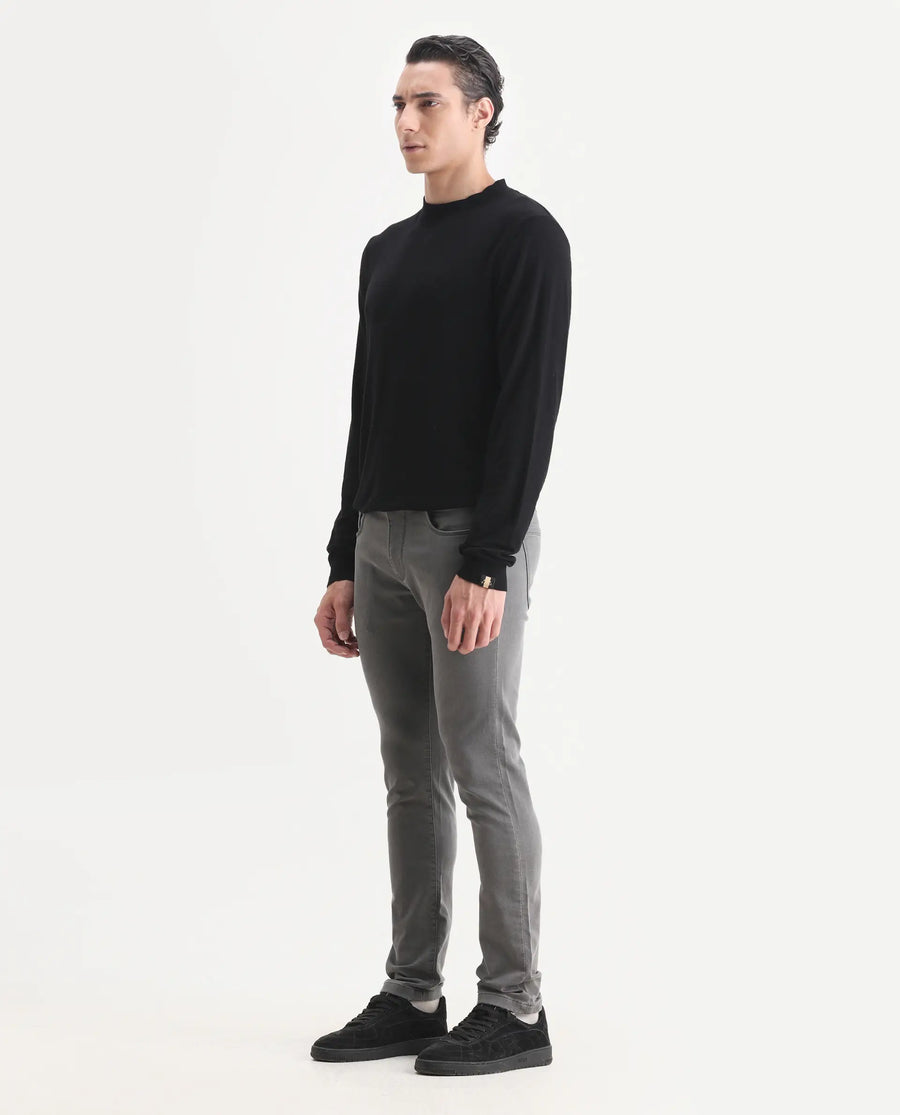 Rare Rabbit Men's Korv-25 Grey Cotton Blend Plain Hawk Slim Fit Jeans