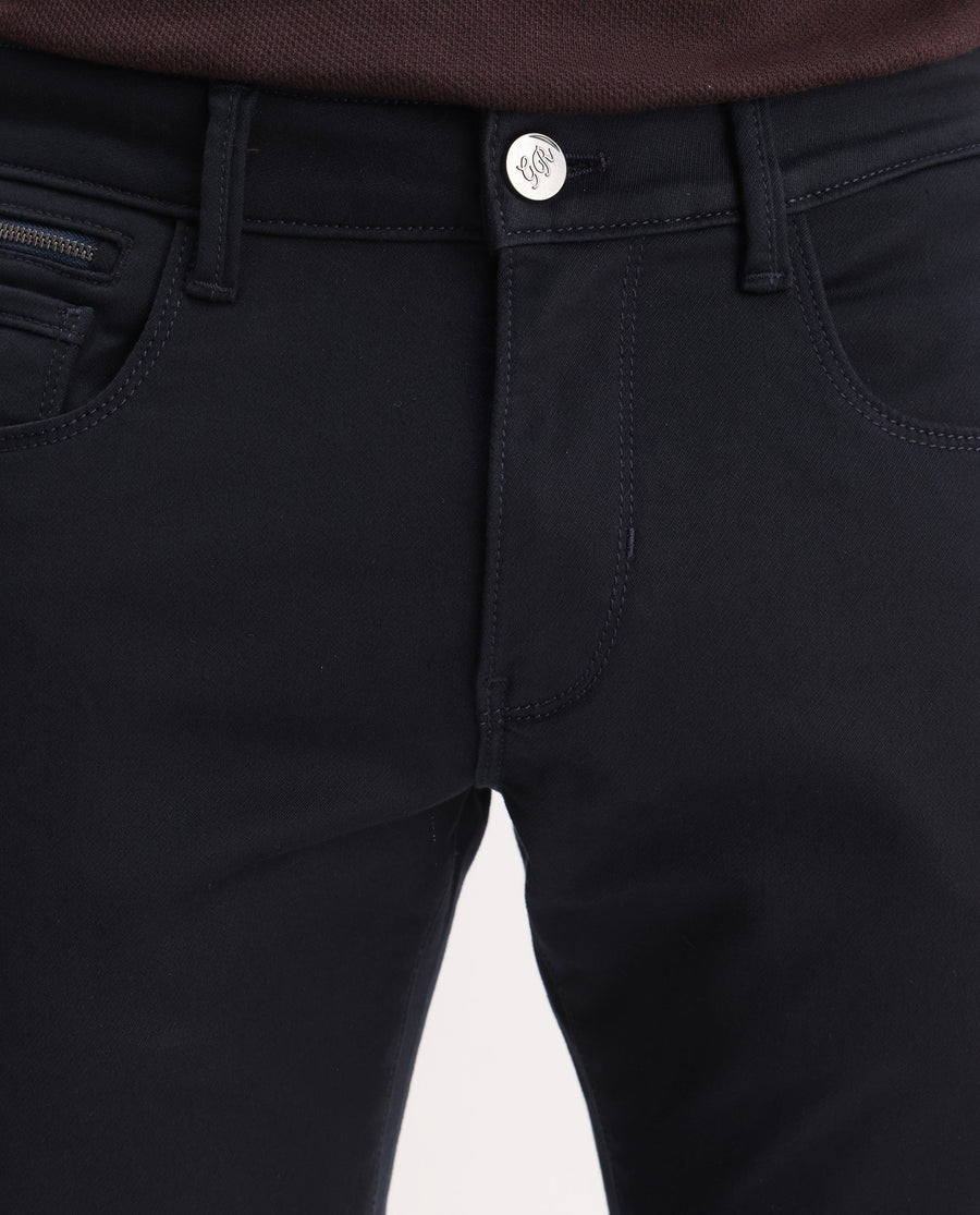 Rare Rabbit Men's Korv-25 Navy Cotton Blend Plain Hawk Slim Fit Jeans