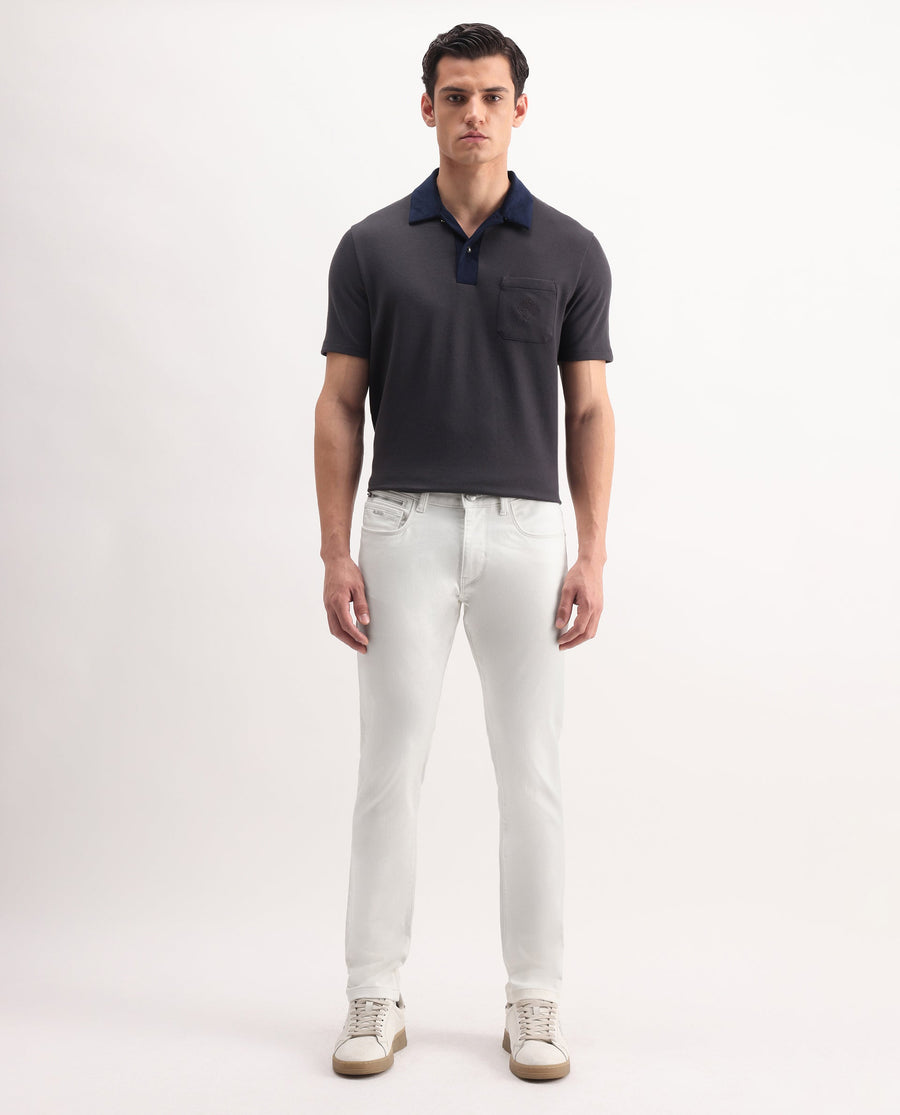 Rare Rabbit Men's Korv-25 Off White Cotton Blend Plain Hawk Slim Fit Jeans