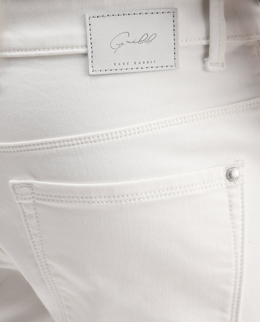 Rare Rabbit Men's Korv-25 Off White Cotton Blend Plain Hawk Slim Fit Jeans