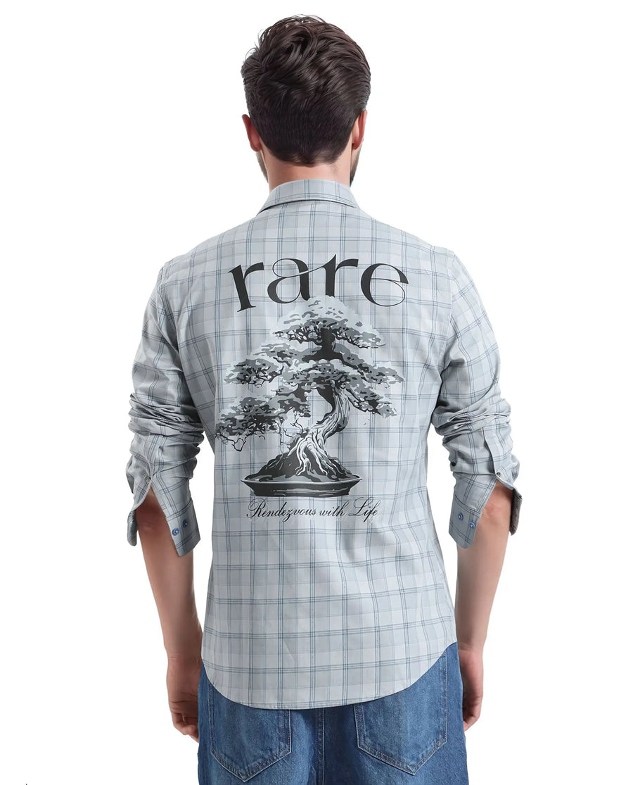 Rare Rabbit Men's Koten Grey Cotton Checked Print Regular Fit Full Sleeve Collared Shirt
