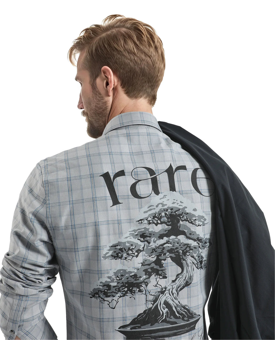 Rare Rabbit Men's Koten Grey Cotton Checked Print Regular Fit Full Sleeve Collared Shirt