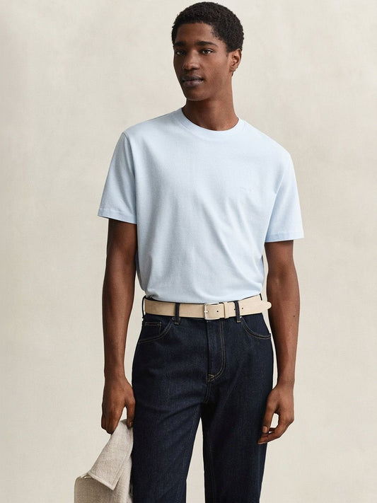 Gant Men Blue Solid Regular Fit Pique T-Shirt