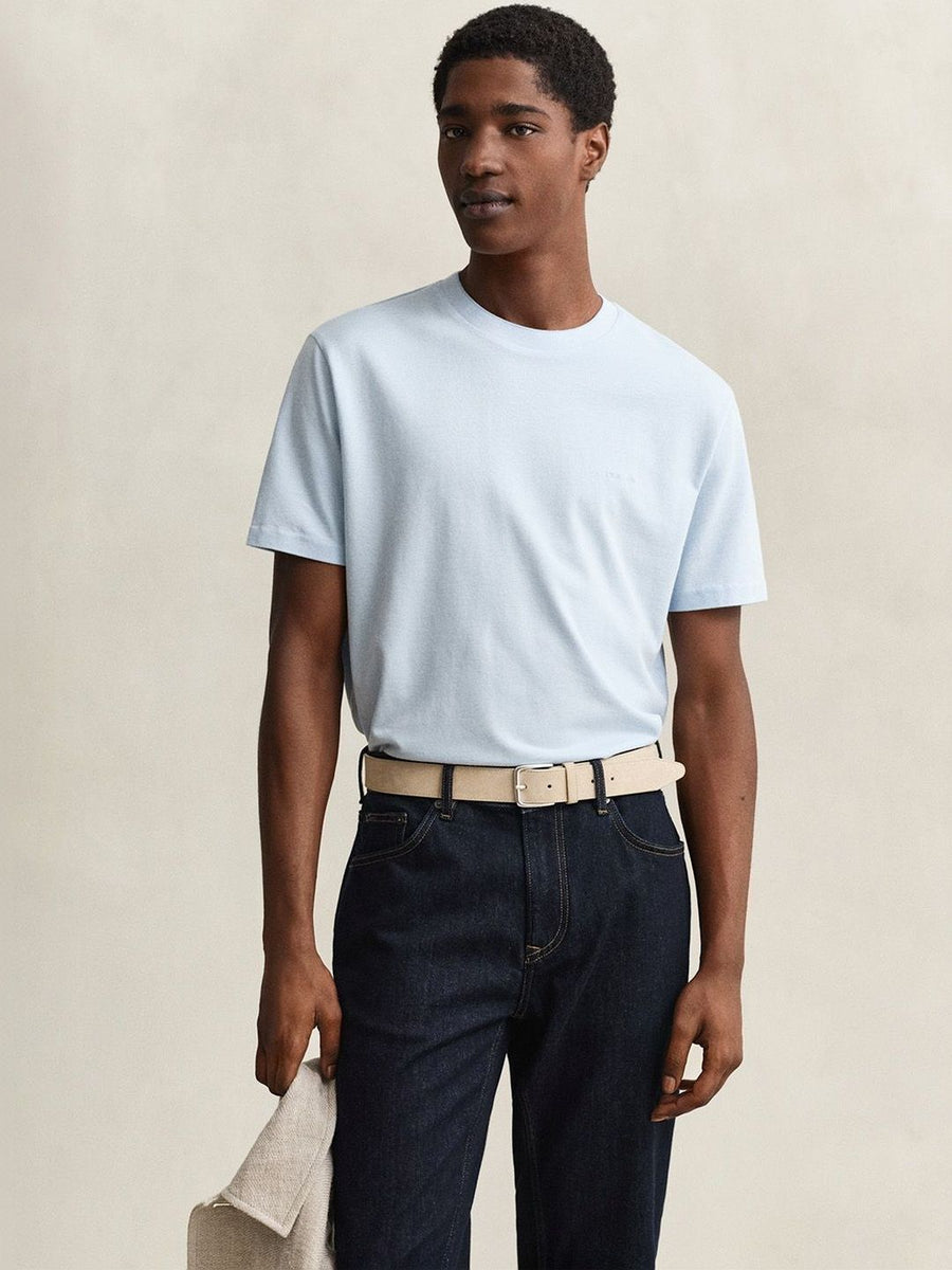 Gant Men Blue Solid Regular Fit Pique T-Shirt
