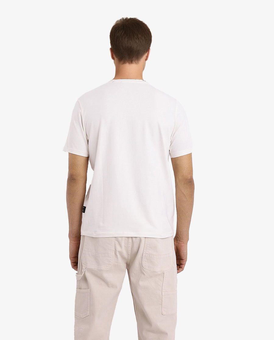 Rare Rabbit Men's Kowl Off White Cotton Graphic Print Regular Fit Half Sleeve Crew Neck T-Shirt
