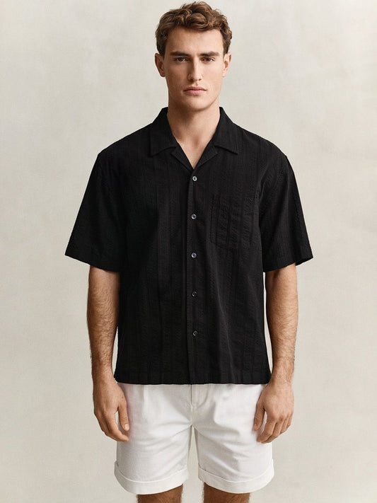 Gant Men Black Striped Relaxed Fit Pure Cotton Shirt