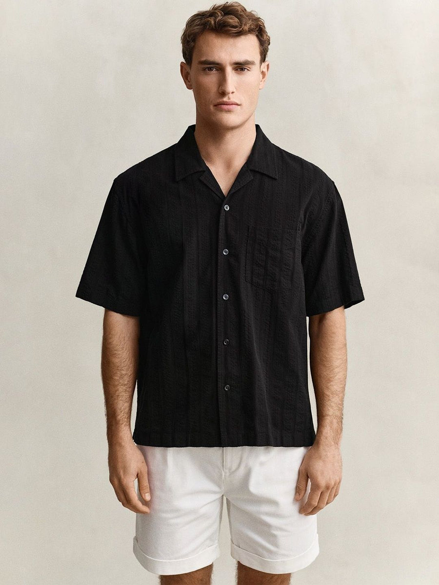 Gant Men Black Striped Relaxed Fit Pure Cotton Shirt