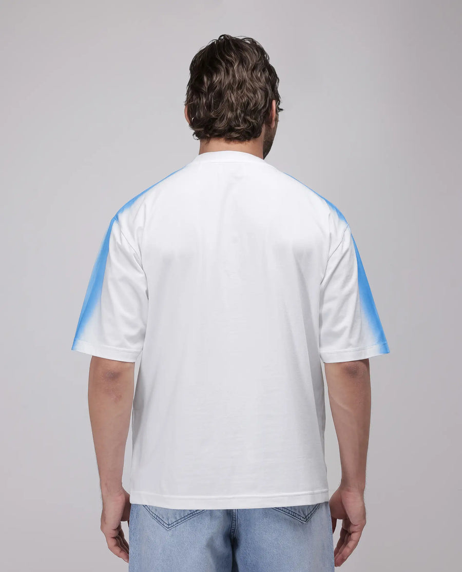 Rare Rabbit Men's Kruv White Cotton Printed Boxy Fit Half Sleeve Crew Neck T-Shirt