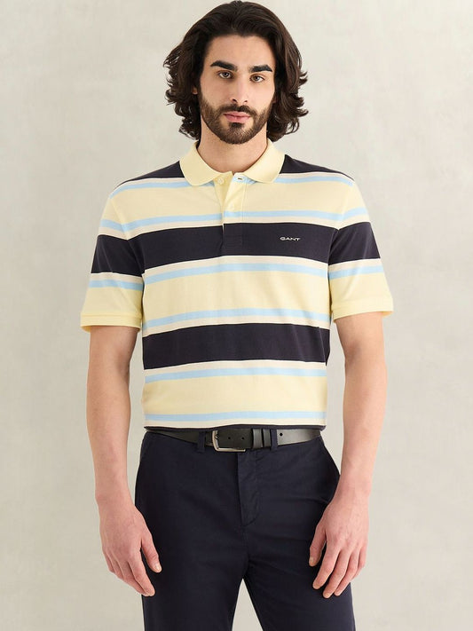 Gant Men Yellow Striped Regular Fit Polo T-Shirt