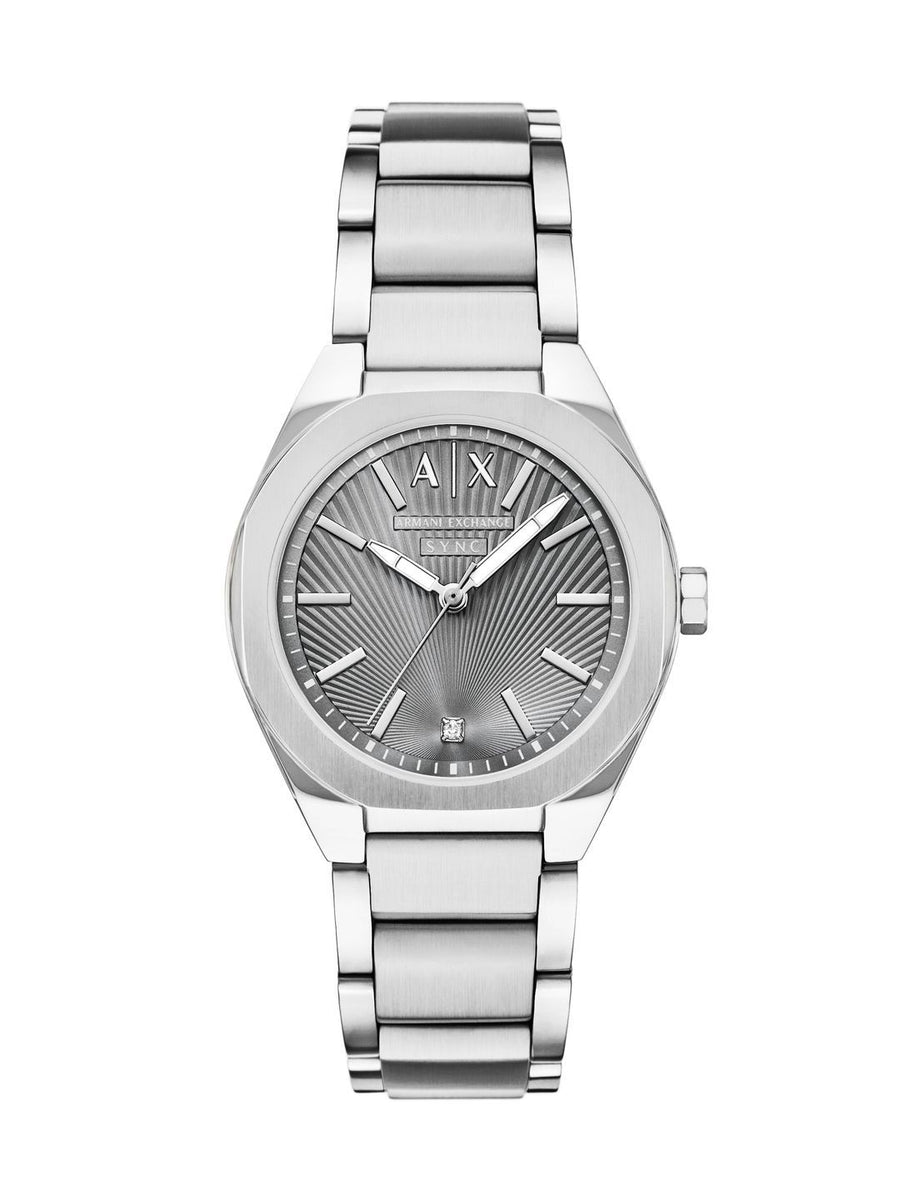 Armani Exchange Women Dial & Stainless Steel Bracelet Style Straps Analogue Date Aperture Watch AX6030