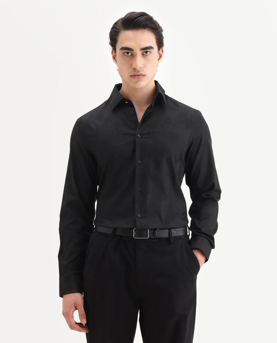 Rare Rabbit Men's Kufi Black Cotton Fabric Collared Neck Regular Fit Checks Shirt