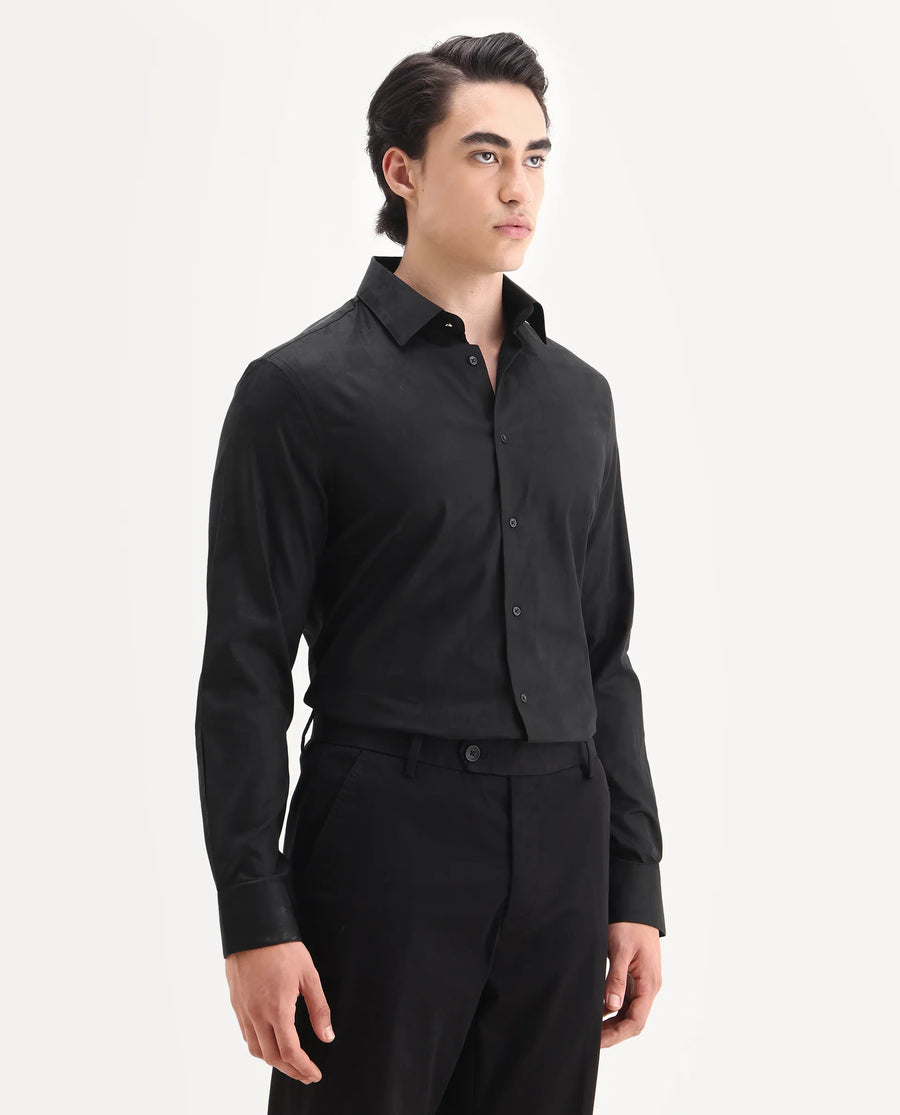 Rare Rabbit Men's Kufi Black Cotton Fabric Collared Neck Regular Fit Checks Shirt
