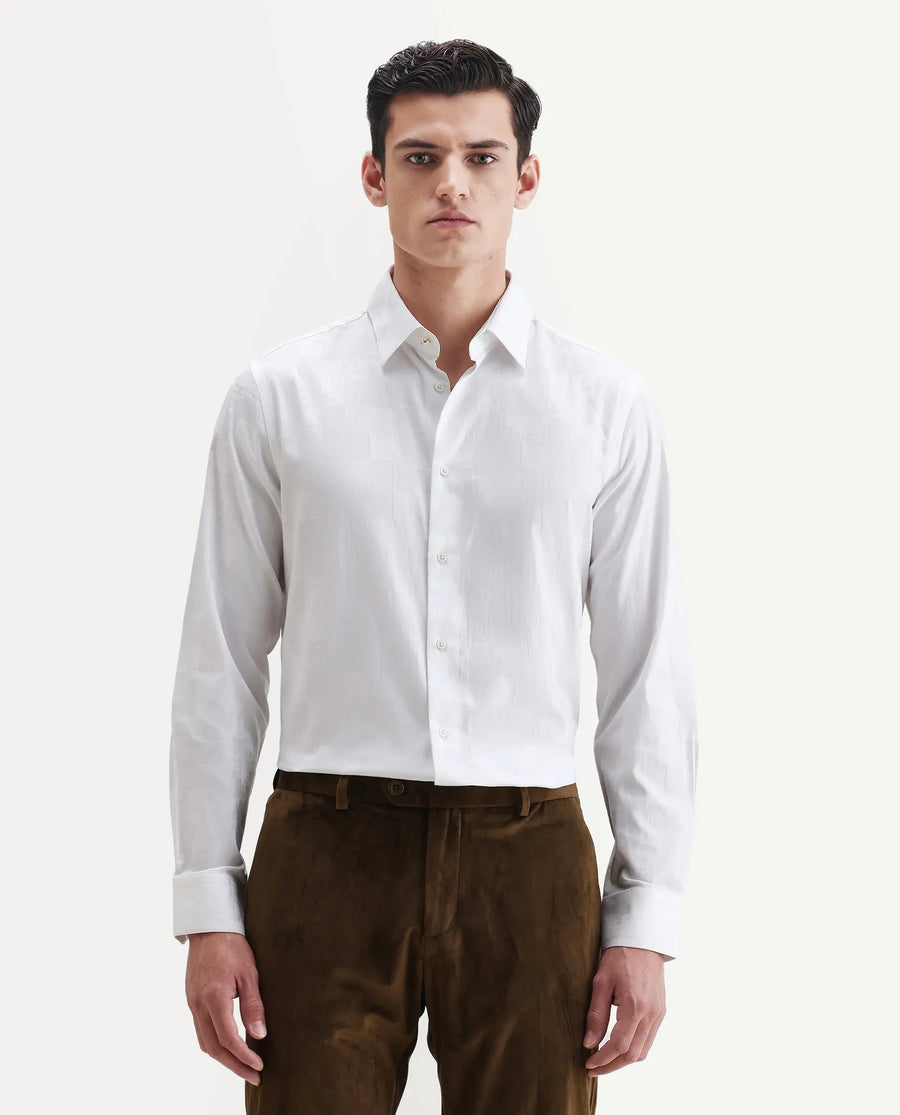 Rare Rabbit Men's Kufi White Cotton Fabric Collared Neck Regular Fit Checks Shirt