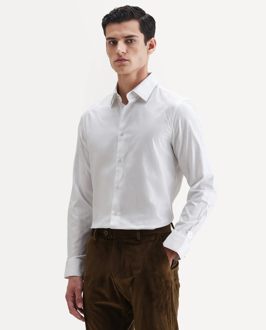 Rare Rabbit Men's Kufi White Cotton Fabric Collared Neck Regular Fit Checks Shirt