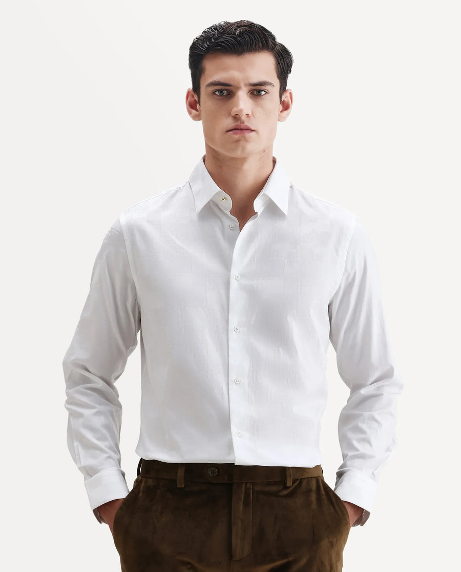 Rare Rabbit Men's Kufi White Cotton Fabric Collared Neck Regular Fit Checks Shirt