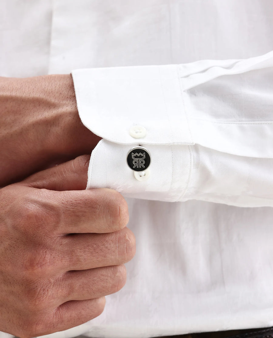 Rare Rabbit Men's Kufi White Cotton Fabric Collared Neck Regular Fit Checks Shirt