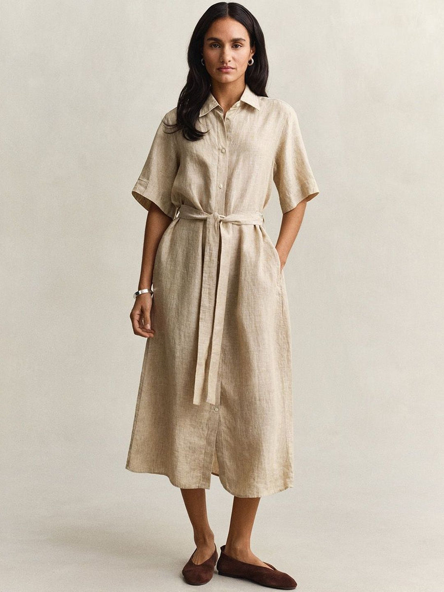 Gant Women Beige Solid Regular Fit Pure Linen Dress