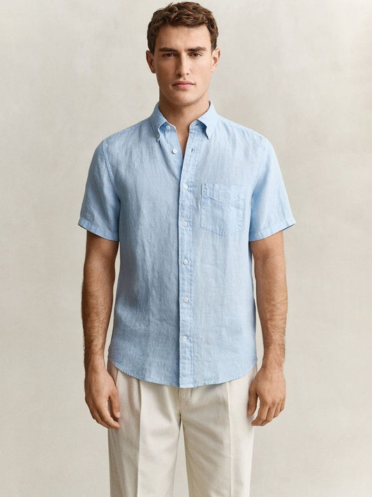 Gant Men Blue Solid Regular Fit Pure Linen Shirt