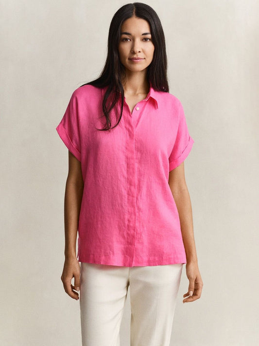Gant Women Pink Solid Relaxed Fit Pure Linen Shirt